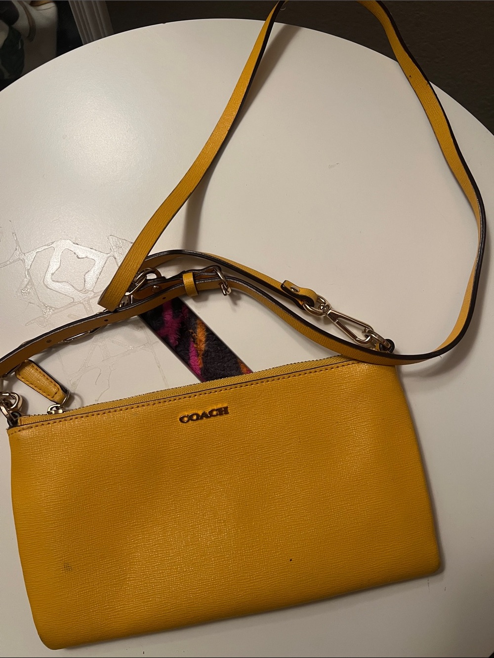 COACH Yellow Pebbled Leather Crossbody Bag with Removable Strap